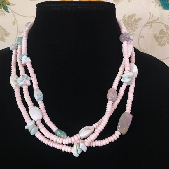 2 Necklace Lot Dyed Bone Agate Stone Boho Bohemian Multi Strand Necklaces India - Picture 2 of 10